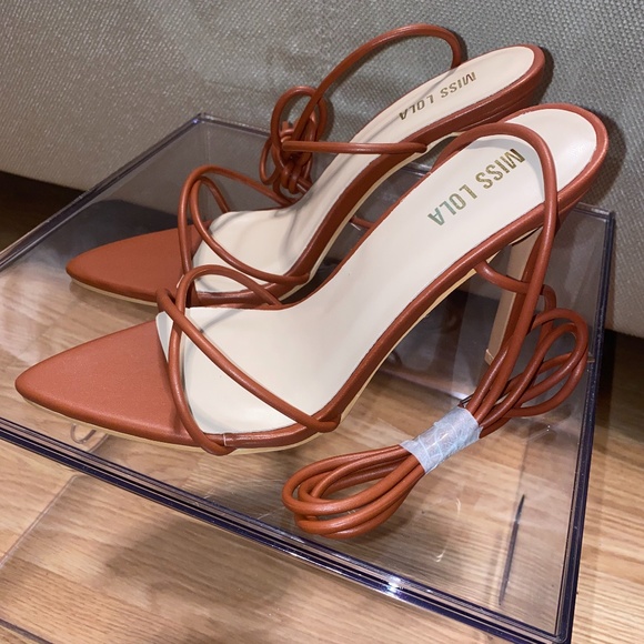 Miss Lola Shoes - Brown Lace-Up Heels